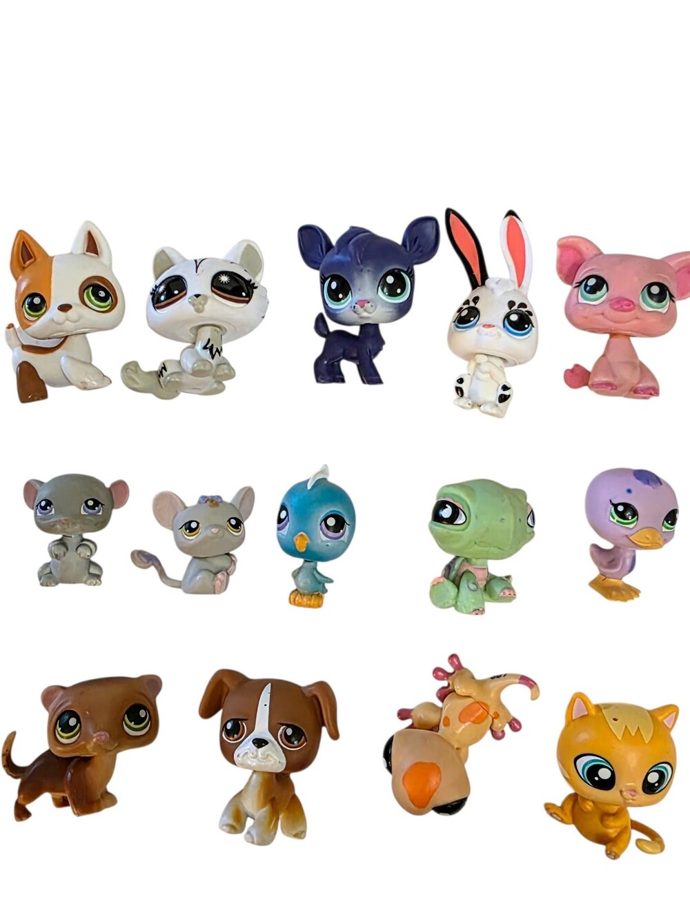 Littlest Pet Shop LPS Mixed Lot Of 14 Pets Dog Cat Ferret Bunny Turtle Mouse Pig